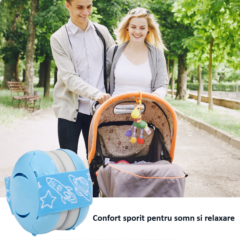 Casti antifonice bebelusi si copii 3-12 luni, bleu-gri