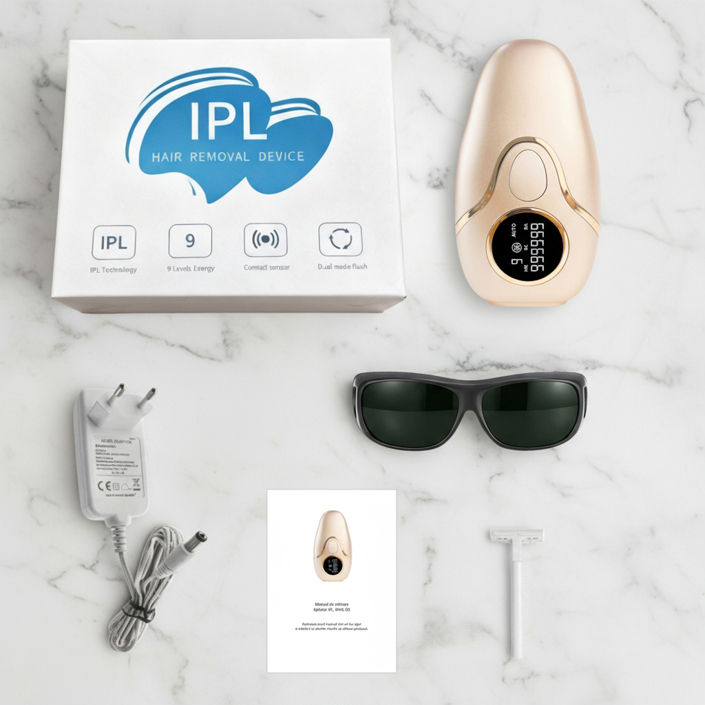 Continut pachet Epilator IPL BHRL-03, cu efect de racire, 3 functii, 9 trepte de energie