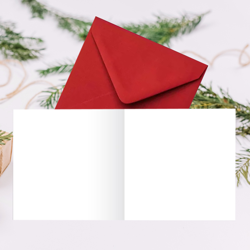 Felicitare Craciun sanie, cu plic rosu, 130x130 mm