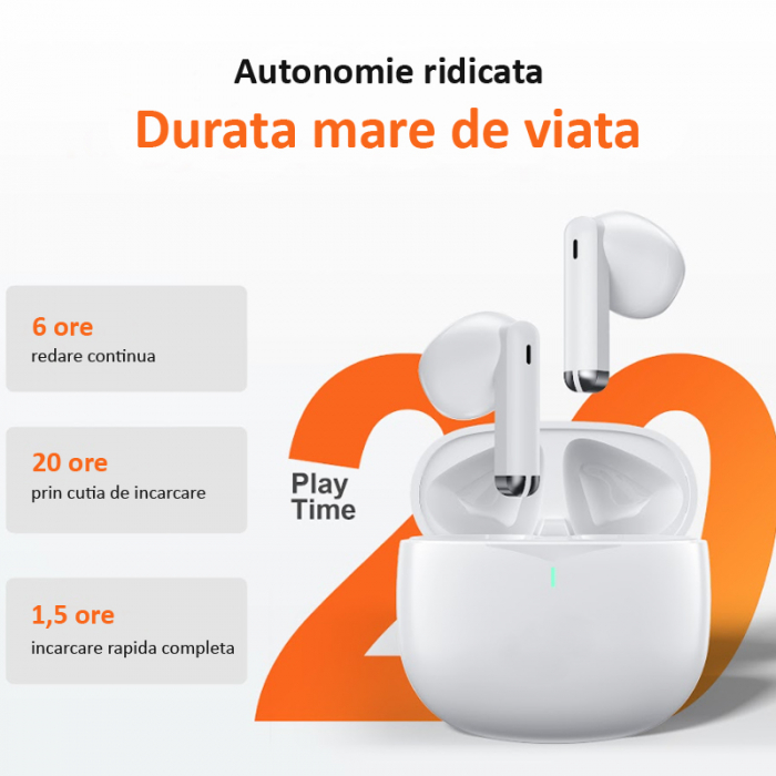 Casti wireless audio, Bluetooth 5.3, autonomie 6 ore, alb [4]