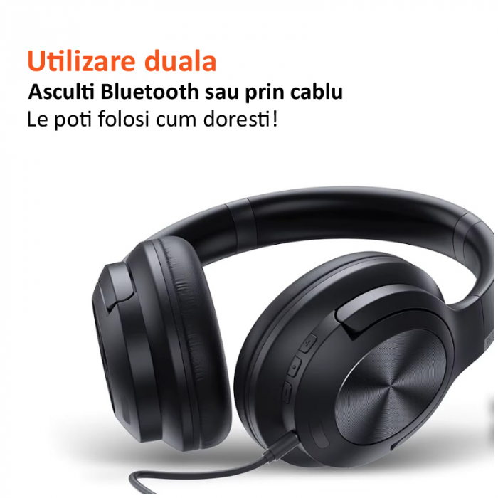 Casti audio gaming, Wireless, E80, negre, anulare activa a zgomotului [5]