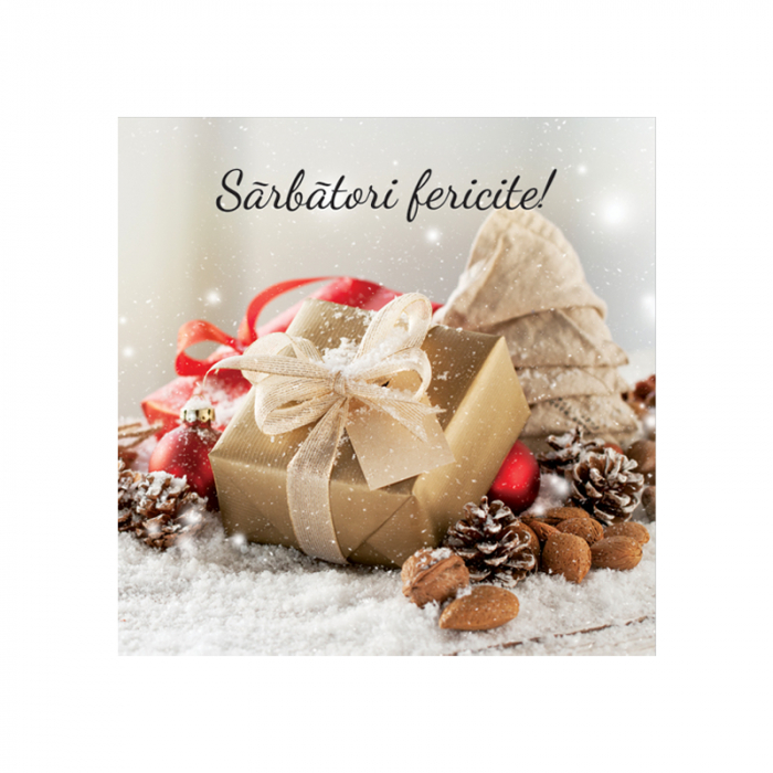 Felicitare Craciun cutie cadou crem, cu plic rosu, 130x130 mm [2]