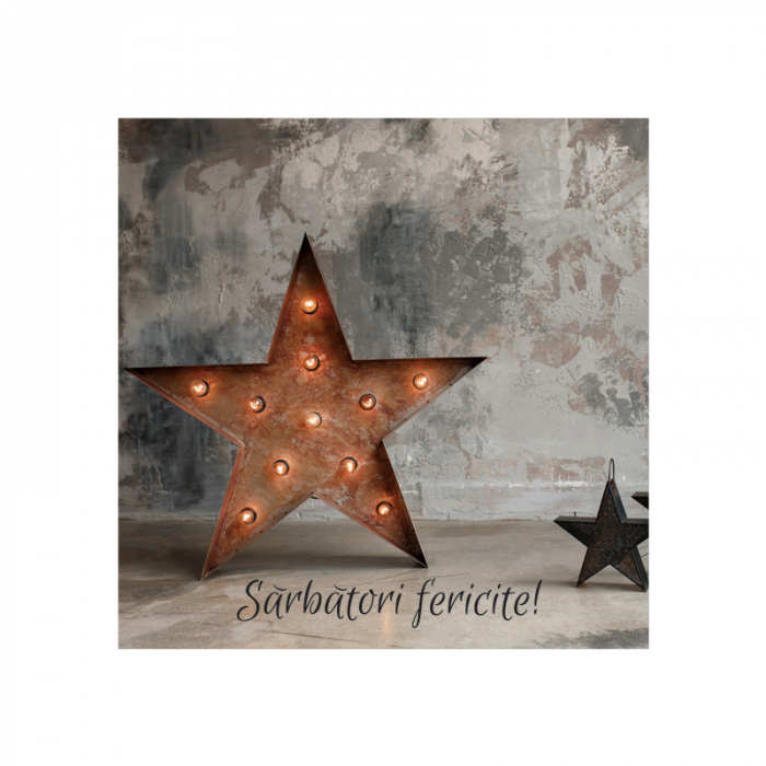 Set 10 felicitari Craciun decor rustic stelute, cu plicuri verzi, 130x130 mm [3]