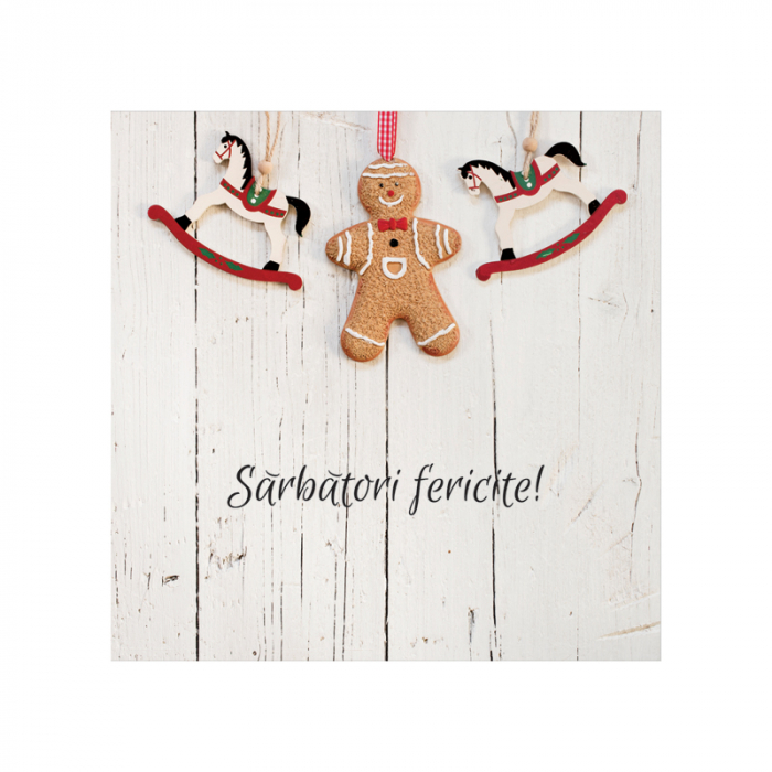 Felicitare Craciun fursec si caluti, cu plic rosu, 130x130 mm [2]