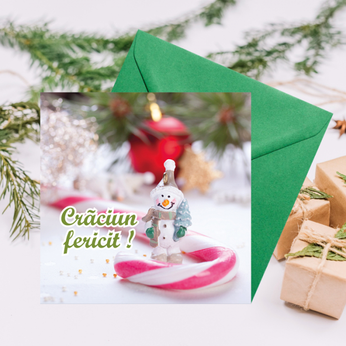 Felicitare Craciun om de zapada, cu plic verde, 130x130 mm [4]