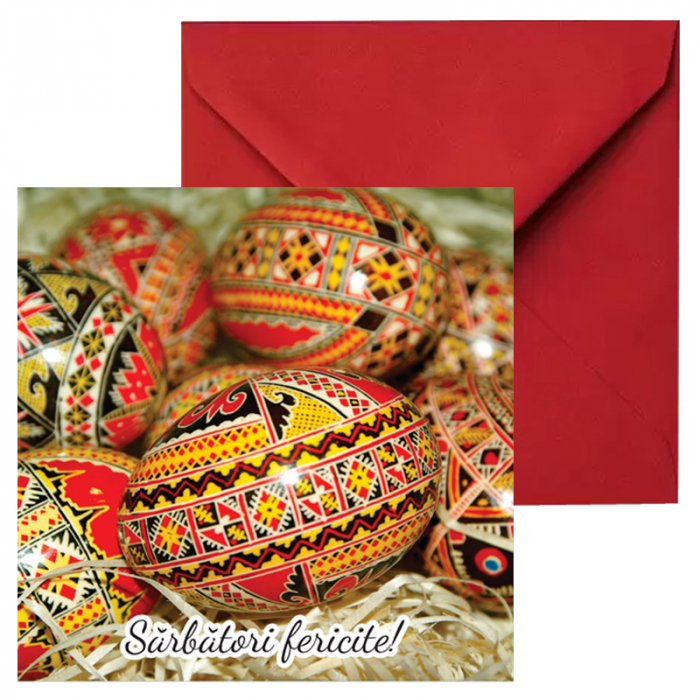 Set 10 felicitari Paste oua incondeiate, cu plicuri rosii, 130x130 mm [2]