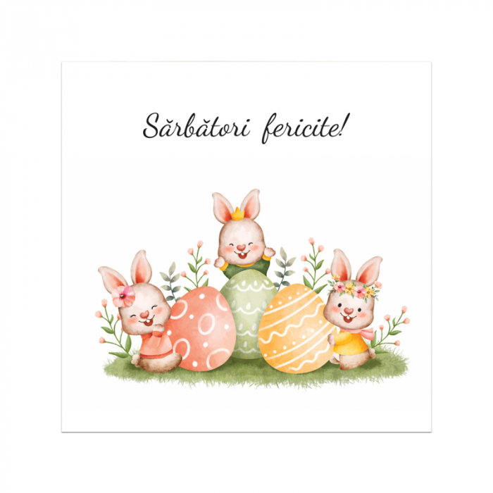 Felicitare Paste trei iepurasi, cu plic rosu, 130x130 mm [2]