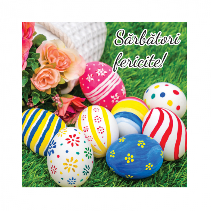 Set 10 felicitari Paste oua multicolore focus, cu plicuri verzi, 130x130 mm [3]