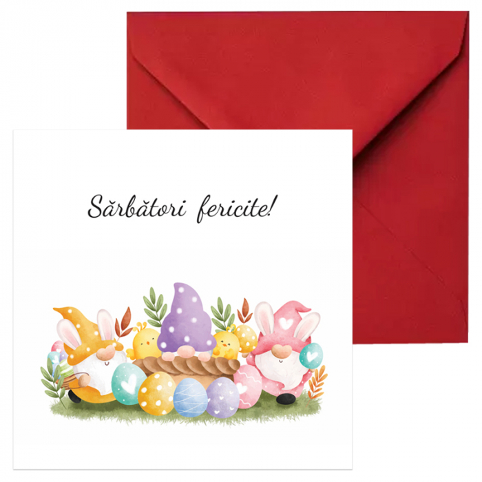 Set 10 felicitari Paste trei pitici, cu plicuri rosii, 130x130 mm [2]