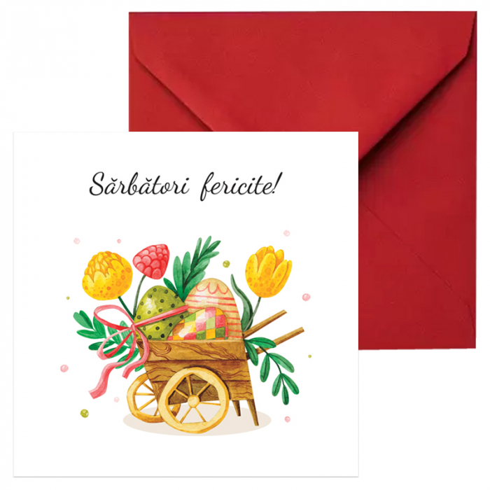 Set 10 felicitari Paste roaba flori, cu plicuri rosii, 130x130 mm [2]