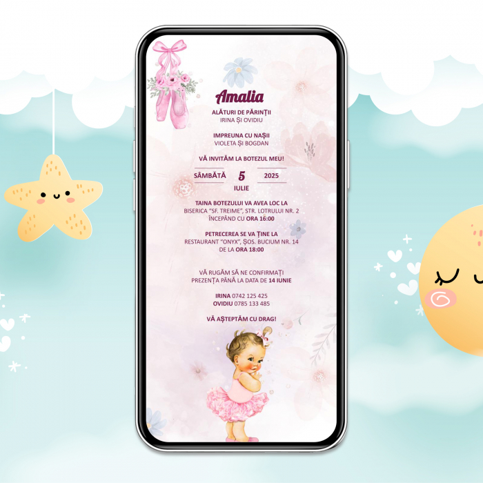 Invitatie botez digitala balerina tutu roz [2]