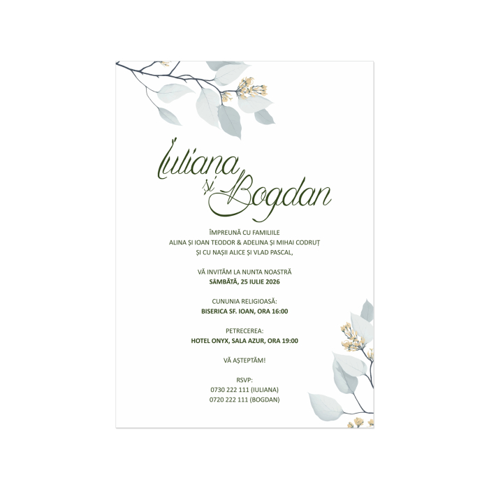 Invitatie de nunta Botanical Elegance, cu plic verde pastel [5]
