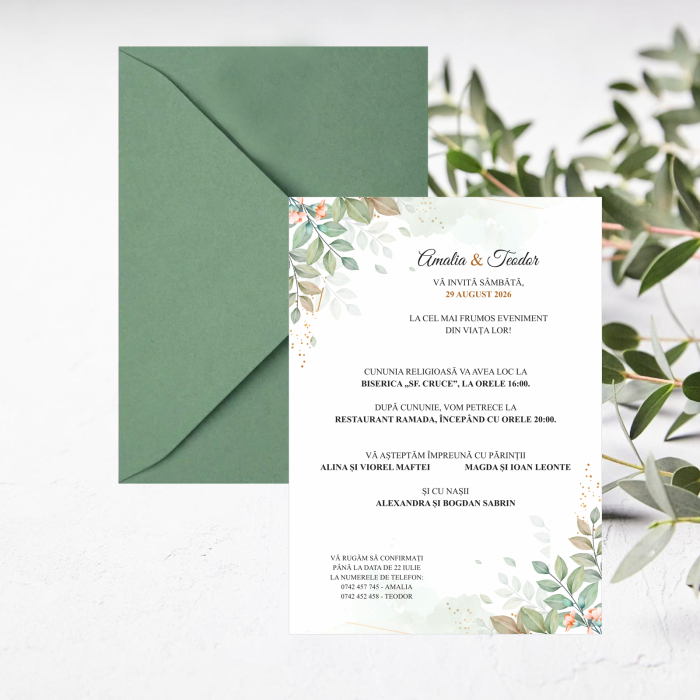 Invitatie nunta Olive, cu plic i8 verde matcha [3]