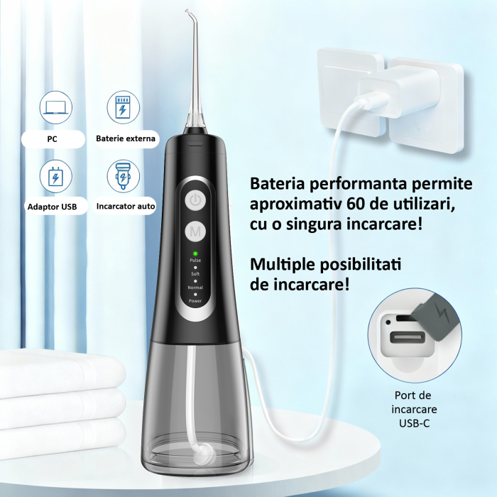 Irigator bucal negru, M139Pro, rezervor 300 ml [4]