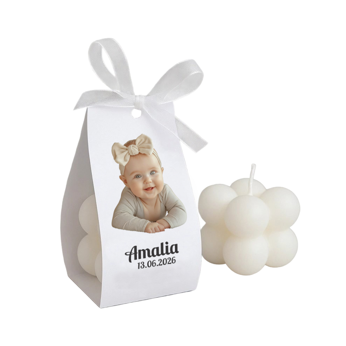 Marturie botez lumanare bubble, personalizata cu poza bebe baiel sau fetita [7]