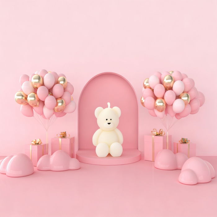 Marturie de botez fetita – lumanare decorativa in forma de ursulet pentru invitati [6]