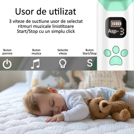 Pachet lampa de veghe copii ursulet LED USB si aspirator nazal electric pentru bebelusi [5]