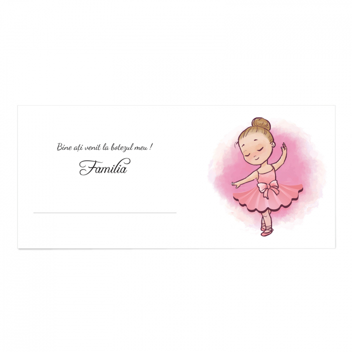 Place Card si Plic Bani Botez Balerina Roz – Design Elegant si Personalizat [3]