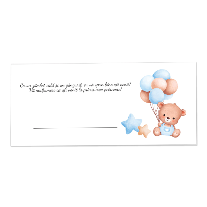 Place card si plic de bani botez ursulet cu baloane bleu [5]
