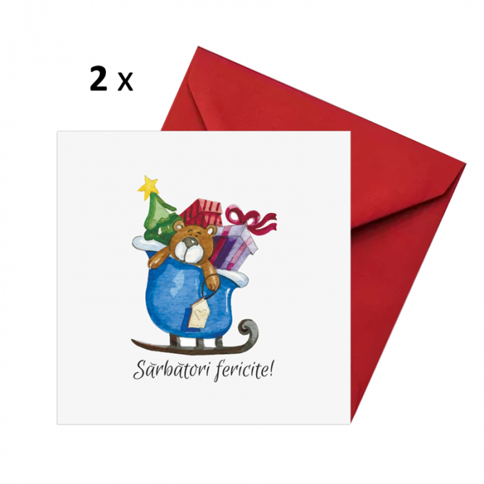 Set 10 felicitari Craciun mix grafic, cu plicuri rosii, 130x130 mm [3]