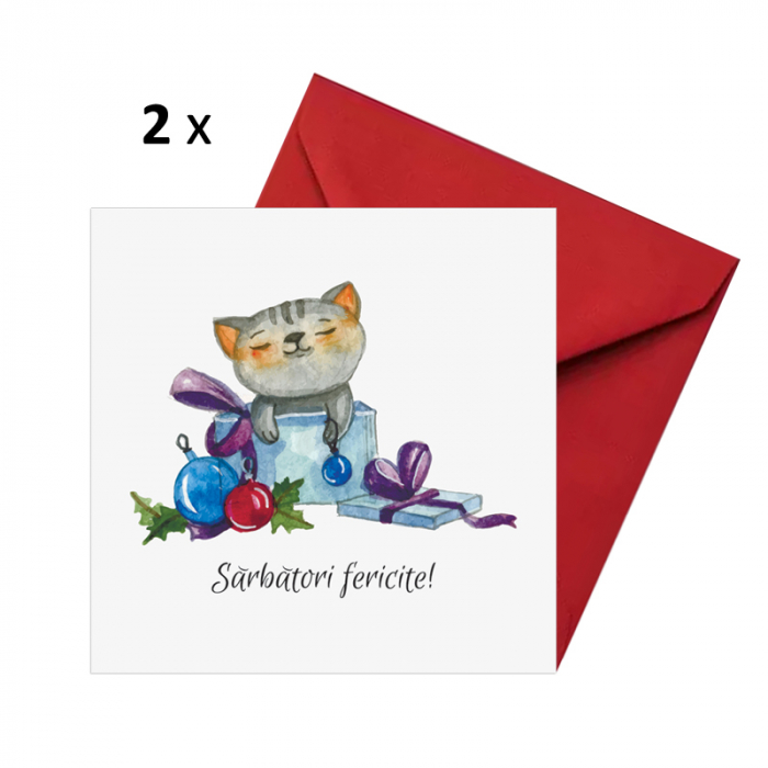 Set 10 felicitari Craciun mix grafic, cu plicuri rosii, 130x130 mm [4]