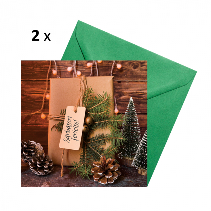 Set 10 felicitari Craciun mix rustic, cu plicuri verzi, 130x130 mm [6]