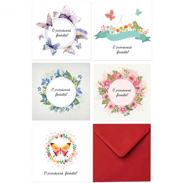 Set 10 felicitari martie mix grafic, cu plicuri rosii, 130x130 mm [3]