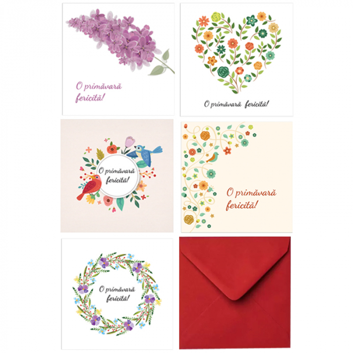 Set 10 felicitari martie mix grafic, cu plicuri rosii, 130x130 mm [2]