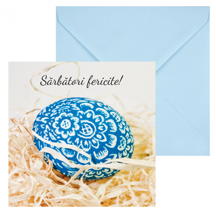 Set 10 felicitari Paste ou incondeiat albastru, cu plicuri bleu 130x130 mm [2]