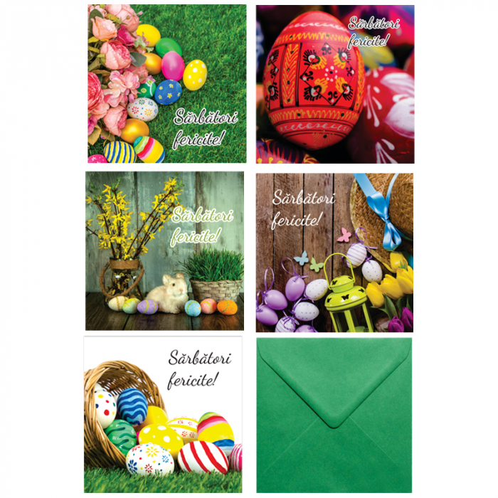 Set 10 felicitari Paste mix, cu plicuri verzi 130x130 mm [2]