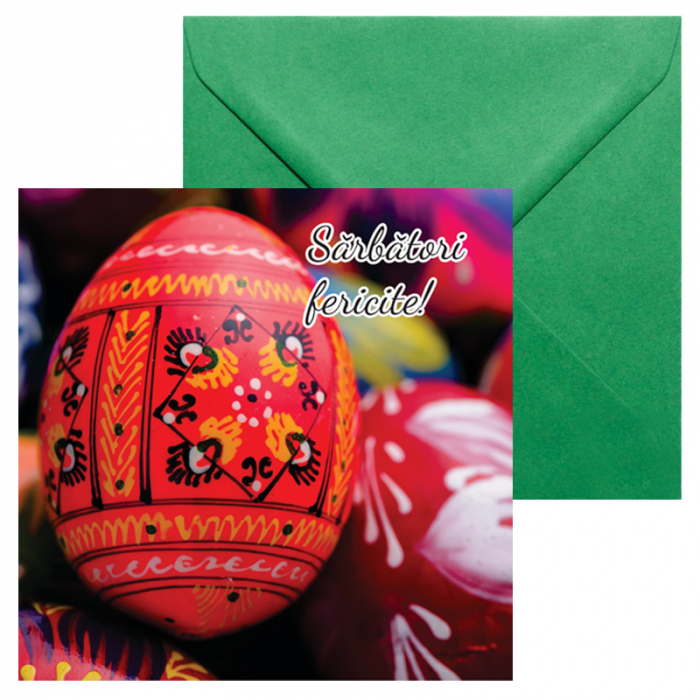 Set 10 felicitari Paste ou rosu incondeiat, cu plicuri verzi, 130x130 mm [2]