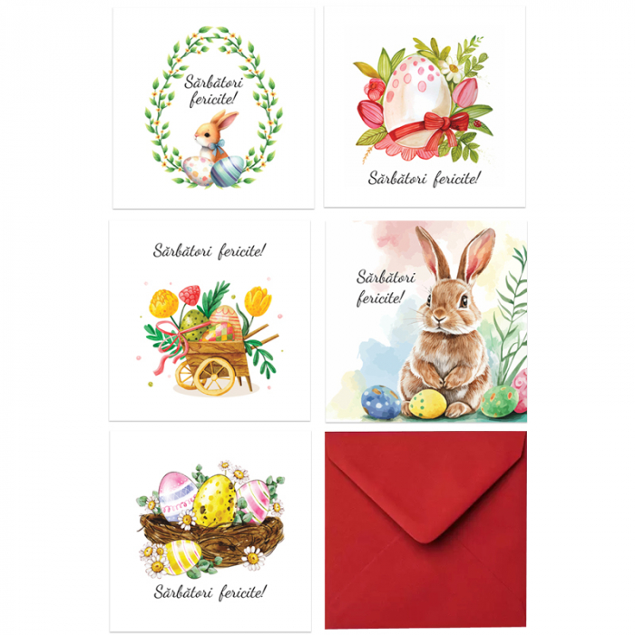 Set 10 felicitari Paste mix grafic, cu plicuri rosii. 130x130 mm [3]