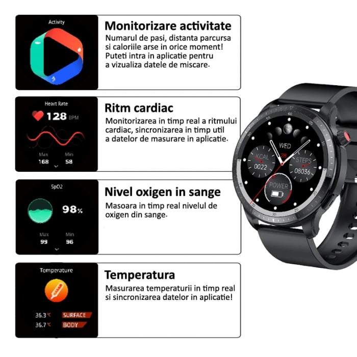 Smartwatch fitness, ecran 1,39 inch, T52 [4]