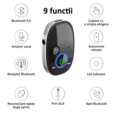 Adaptor Bluetooth 5.0, receiver audio cu functie de transmitator auto [6]