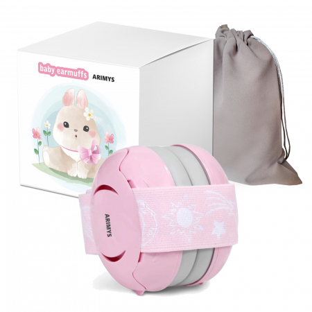 JUCARII, COPII & BEBE - Casti antifonice bebelusi si copii 3-12 luni, roz-gri