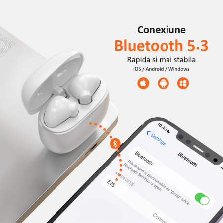 Casti wireless audio, Bluetooth 5.3, autonomie 6 ore, alb [2]