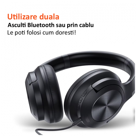 Casti audio gaming, Wireless, E80, negre, anulare activa a zgomotului [4]