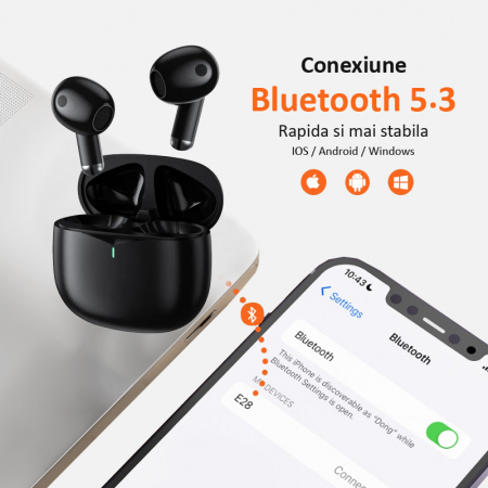 Casti wireless audio, Bluetooth 5.3, autonomie 6 ore, negru [1]
