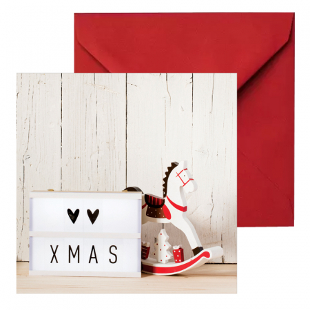 Felicitari Craciun mix alb-rosu - Felicitare Craciun calut de lemn X-MAS