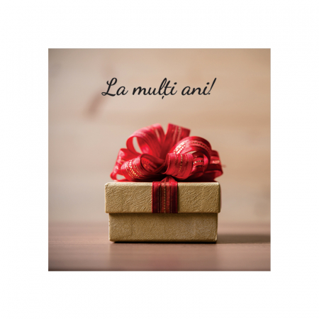 Felicitare Craciun cutie crem cu funda rosie, cu plic rosu, 130x130 mm [1]