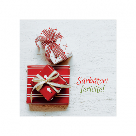 Felicitare Craciun cutii alb-rosii, cu plic rosu, 130x130 mm [1]