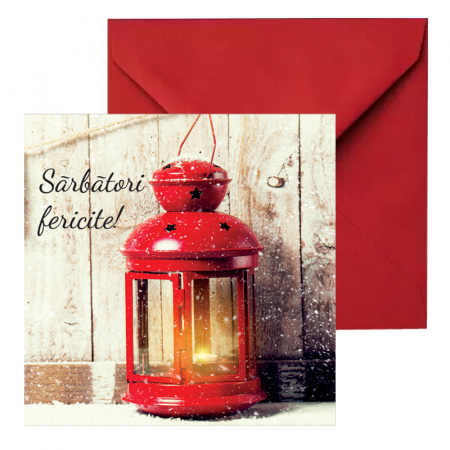 Set 10 felicitari Craciun felinar mare, cu plicuri rosii, 130x130 mm [3]