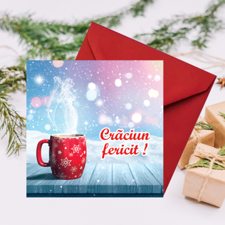 Felicitare Craciun hot drink, cu plic rosu, 130x130 mm [3]