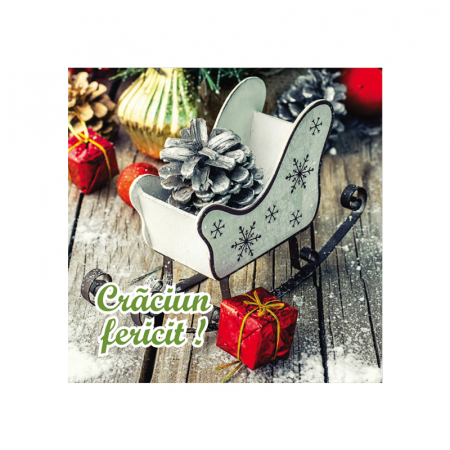 Felicitare Craciun sanie, cu plic rosu, 130x130 mm [1]