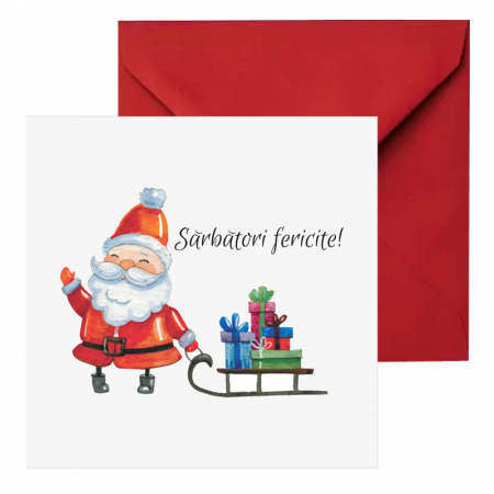 FELICITARI - Felicitare Craciun Santa, cu plic rosu, 130x130 mm