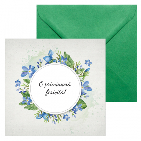 Felicitari Martie mix grafic - Felicitare martie coronita flori albastre