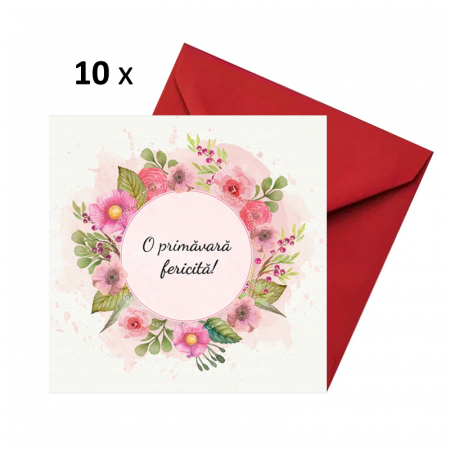 Felicitari Martie - Felicitare martie coronita flori roz