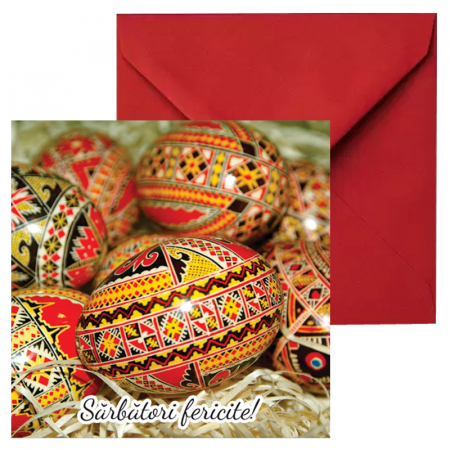 Set 10 felicitari Paste oua incondeiate, cu plicuri rosii, 130x130 mm [1]