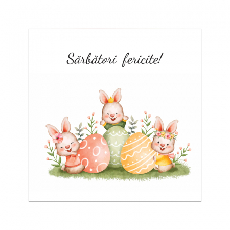 Set 10 felicitari Paste trei iepurasi, cu plicuri rosii, 130x130 mm [2]