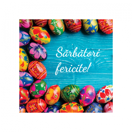 Felicitare Paste oua incondeiate pe fundal albastru [1]